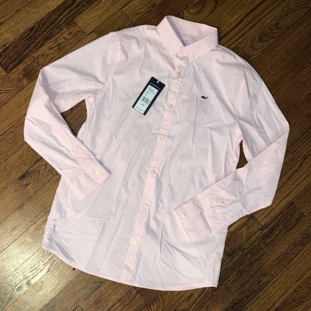 Vineyard Vines Button Down - White and Pink Stripe